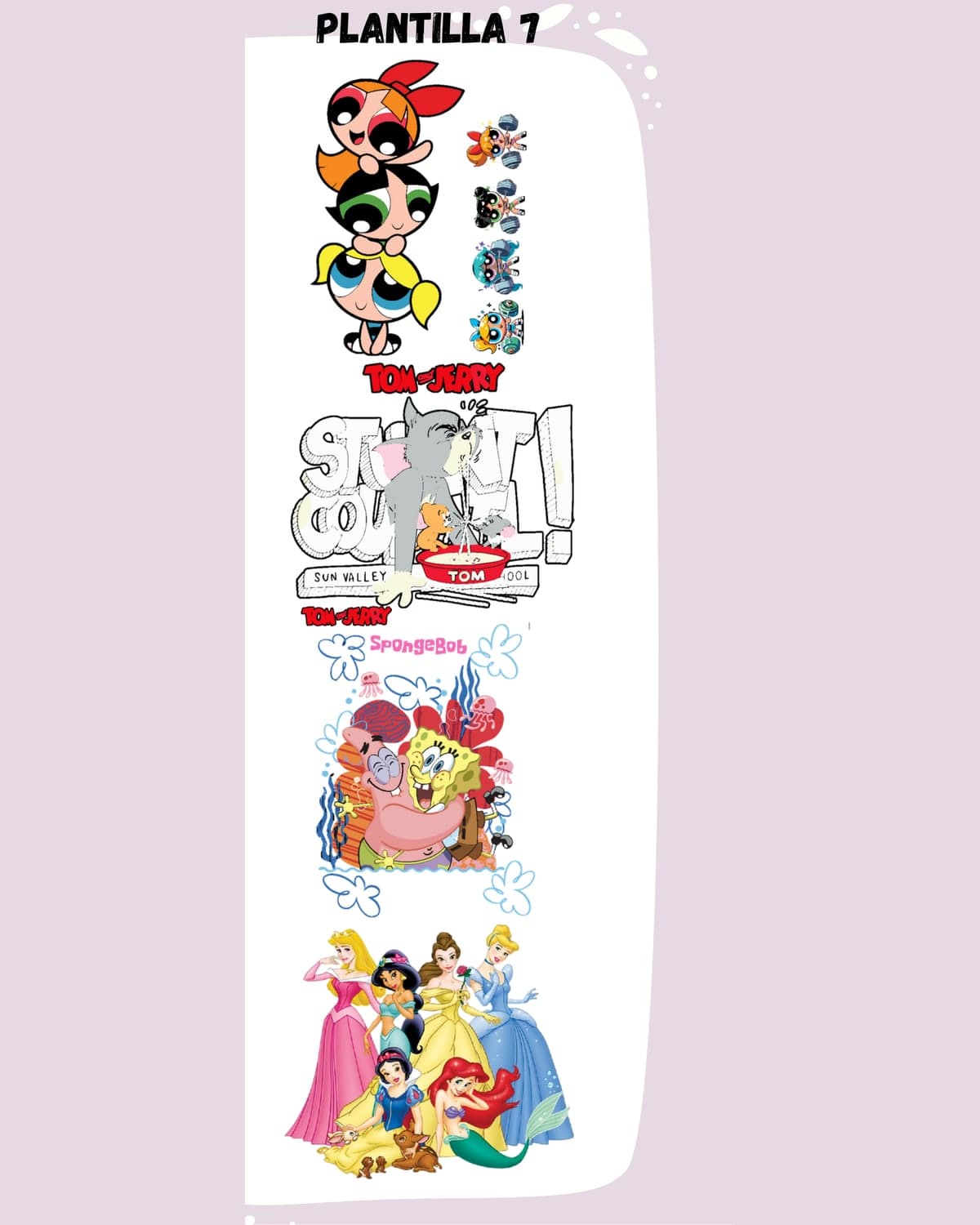 Plantilla DTF 7 completa, 30 cm × 1 m: personajes animados clásicos de la infancia